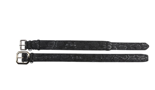 Glamorous Black Snake Print Italian Leather With Gun Metal Grey Hardware Collar Set Of 2