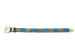 Blue & Yellow Elegant Plaid Italian Leather Collar With Swarovski Crystal Hardware