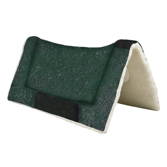 Jade Green Western Saddle Pad by Southlake Paws with a glittery surface and soft fleece lining for comfort.