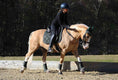 Load image into Gallery viewer, Jade Green Saddle Pad by Southlake Paws on a horse, rider in black attire, outdoor riding arena setting.
