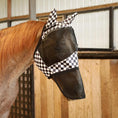 Load image into Gallery viewer, Jeffers Expression Deluxe Mesh Horse Fly Mask with Ears and Nose, featuring a black and white checkered design.
