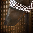 Load image into Gallery viewer, Jeffers Expression Deluxe Mesh Horse Fly Mask with Ears and Nose features a black and white checkered design and a clear mesh
