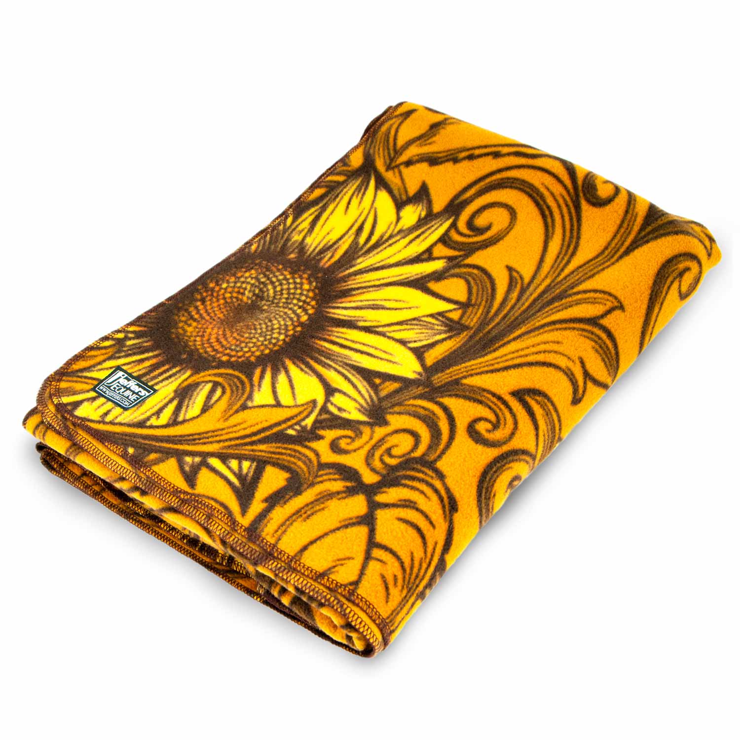 Southlake Paws Jeffers Expression Oversized Fleece Throw Blanket, 60" x 84", featuring a vibrant sunflower design on a golden