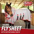 Load image into Gallery viewer, Southlake Paws Jeffers Solaris Horse Fly Sheet in grey and red, featuring a detachable neck rug and adjustable straps.
