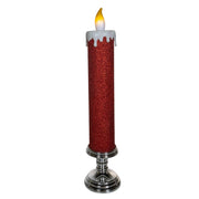 Kurt Adler 19.63-Inch Battery Operated Red Glittered Candle with Warm White LED Flicker Flame