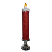Kurt Adler 19.63-Inch Battery Operated Red Glittered Candle with Warm White LED Flicker Flame
