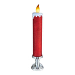 Kurt Adler 19.63-Inch Battery Operated Red Glittered Candle with Warm White LED Flicker Flame