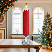 Kurt Adler 19.63-Inch Battery Operated Red Glittered Candle with Warm White LED Flicker Flame