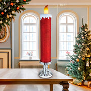 Kurt Adler 19.63-Inch Battery Operated Red Glittered Candle with Warm White LED Flicker Flame