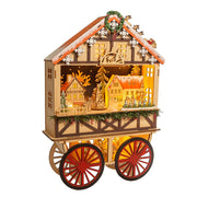 Kurt Adler 18.9-Inch Battery-Operated Light Up Musical Wood Wagon with Santa and Christmas Village Scene