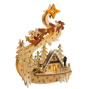 Kurt Adler 11.8-Inch Battery-Operated Light Up Wooden Christmas Village with Santa and Sleigh