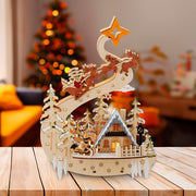 Kurt Adler 11.8-Inch Battery-Operated Light Up Wooden Christmas Village with Santa and Sleigh