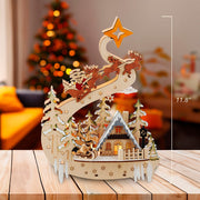 Kurt Adler 11.8-Inch Battery-Operated Light Up Wooden Christmas Village with Santa and Sleigh