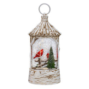 Kurt Adler 10.875-Inch Battery Operated USB LED Lighted Lantern with Cardinals and Spinning Glitter Water