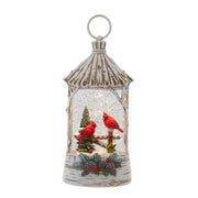 Kurt Adler 10.875-Inch Battery Operated USB LED Lighted Lantern with Cardinals and Spinning Glitter Water