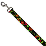 Dog Leash - Floral Collage2 Black/Red/Orange/Green