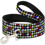Dog Leash - Houndstooth Black/White/Multi Neon