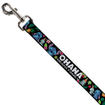Dog Leash - OHANA MEANS FAMILY/Stitch & Scrump Poses/Tropical Flora Black/White/Multi Color