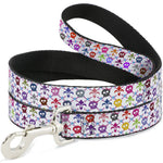 Dog Leash - Skull & Fleur-de-Lis White/Multi Color