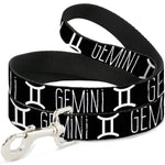 Dog Leash - Zodiac GEMINI/Symbol Black/White