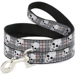 Dog Leash - Tilted Skulls Plaid Gray