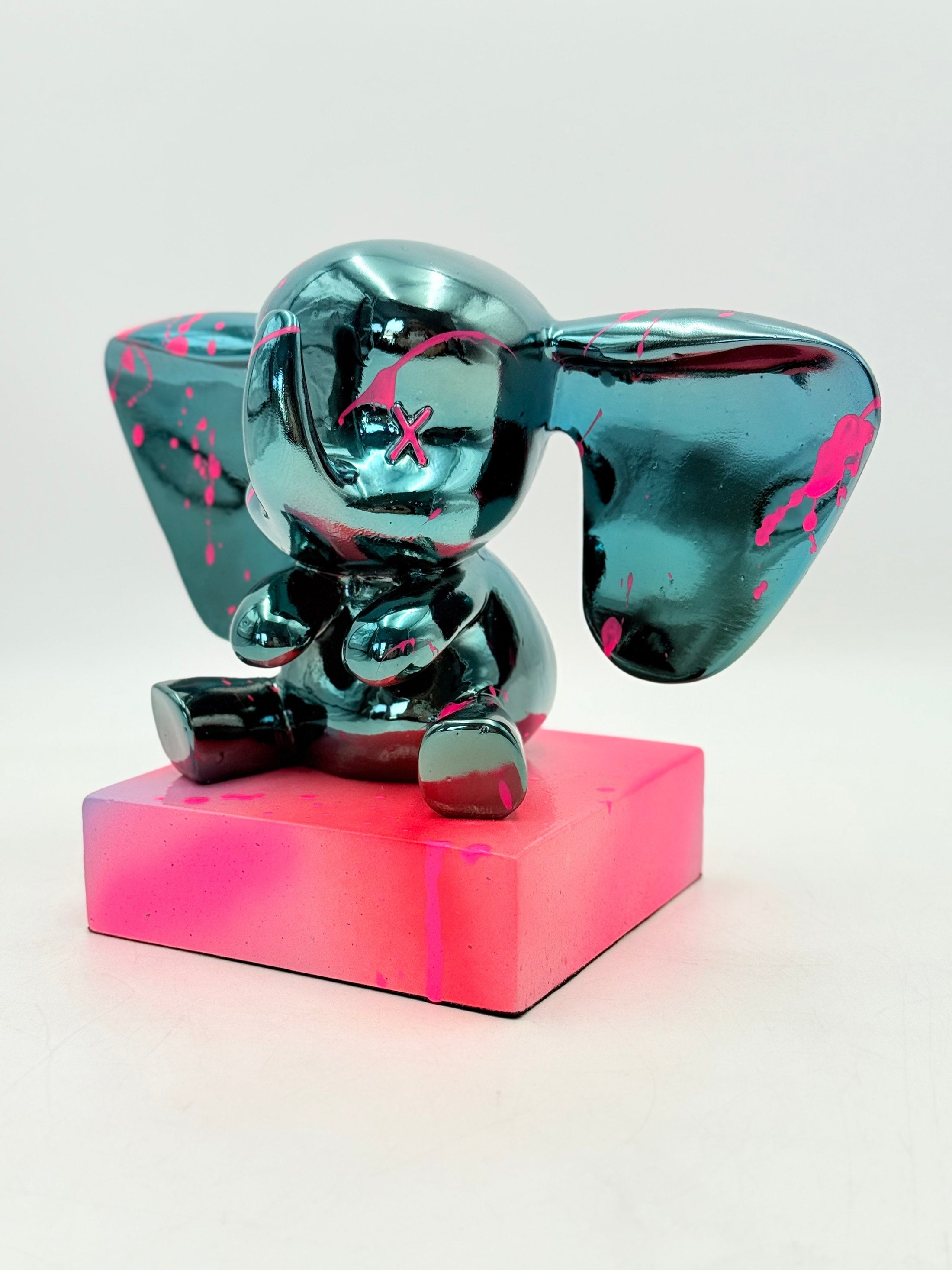 Love Elephant Sculpture - Blue Chrome Edition - blue chrome love elephant sculpture, luxury decorative object, product image…