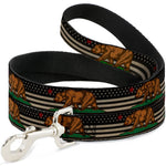 Dog Leash - Cali Bear/Star/US Flag Stretch Black/White/Red