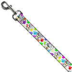 Dog Leash - Puppies w/Paw Prints White/Multi Color