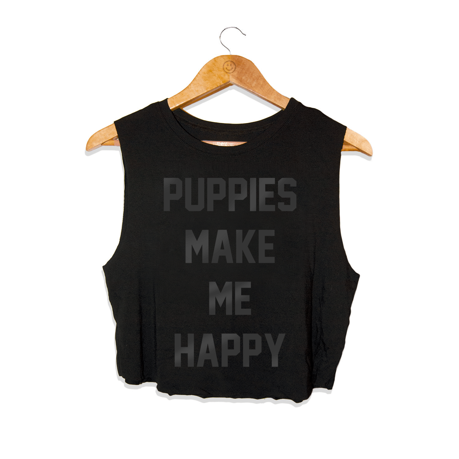 Black Foil Puppies Make Me Happy Crop Top | Present for Dog Moms & Dog Lovers