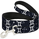 Dog Leash - Zodiac Gemini Symbol/Constellations Black/White