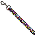 Dog Leash - Funky Skulls Hearts & Stars Black/Multi Color