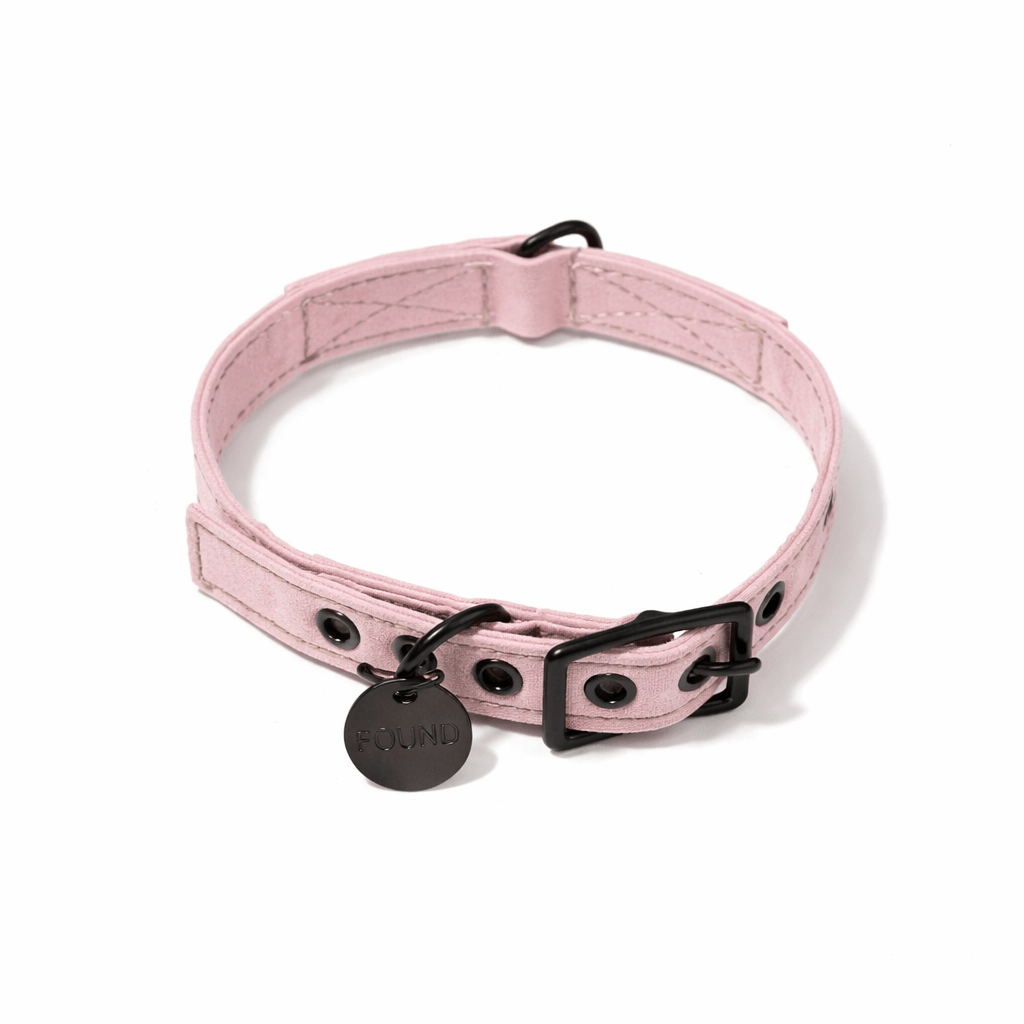 Light Pink Waxed Cotton Canvas Cat & Dog Collar – Matte Black Hardware