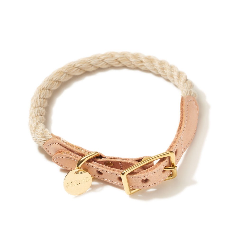 Dog Collars Premium Light Tan Rope & Leather Cat & Dog Collar