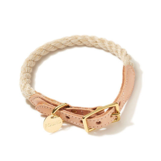 Dog Collars Premium Light Tan Rope & Leather Cat & Dog Collar