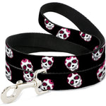 Dog Leash - Staggered Sugar Skulls Black/Pink/White