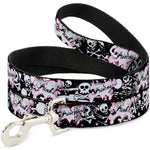 Dog Leash - Punk Princess Heart & Cross Bones w/Skulls & Splatter Black/White