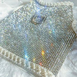 Hello Doggie luxury crystal dog harness covered in sparkling crystals with pearl trim detail