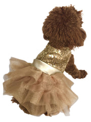 Marilyn Dog Tutu Dress, Lt. Gold Sequins