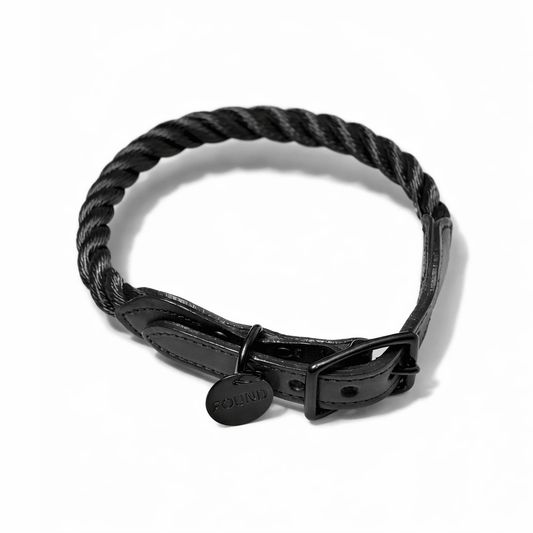 Dog Collars Premium New! Matte Black Rope & Leather Cat & Dog Collar