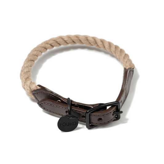 Dog Collars Premium New! Matte Black/Natural Rope & Leather Cat & Dog Collar