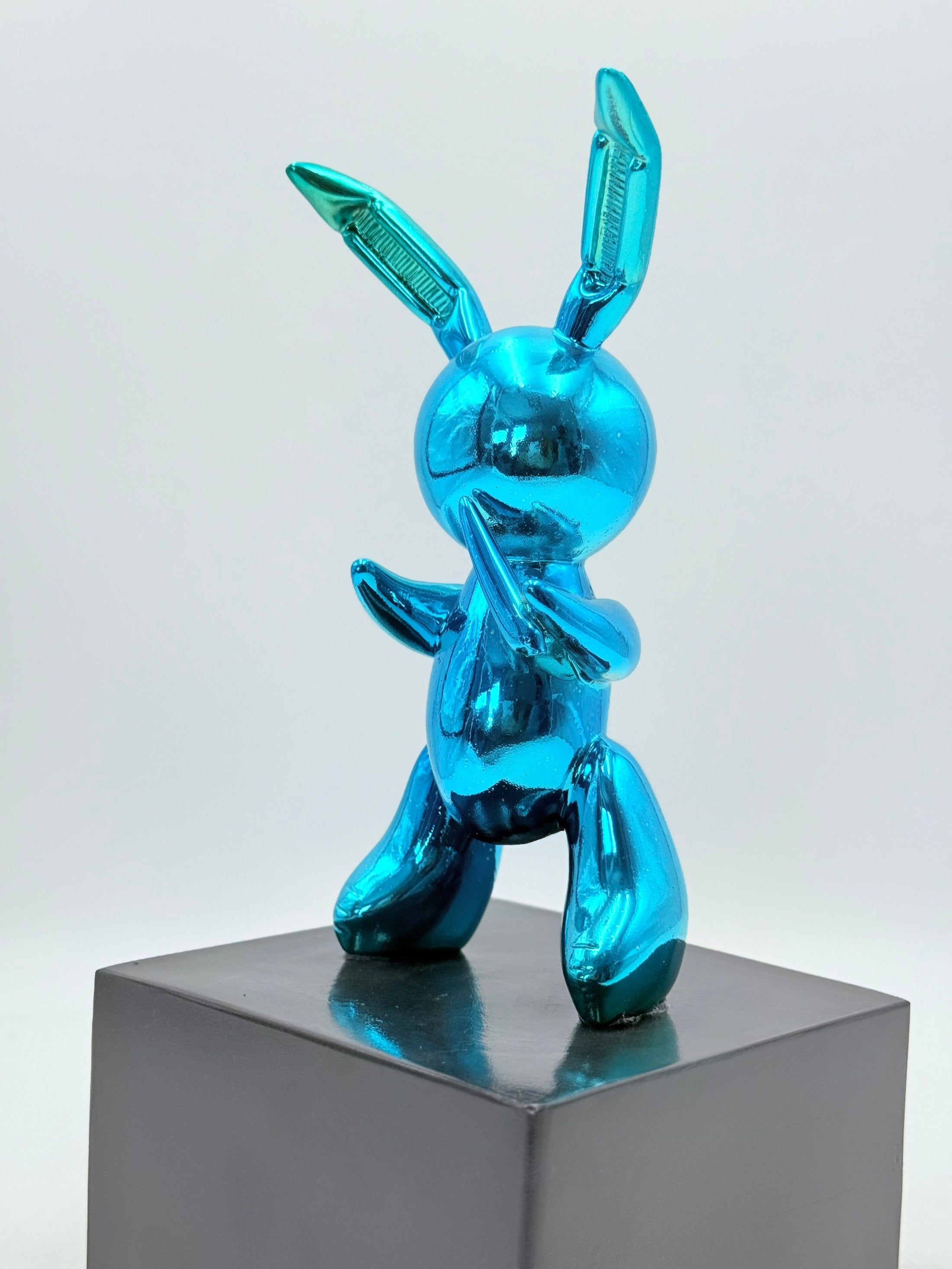 Small Balloon Rabbit Sculpture - Blue Chrome Edition - blue chrome small balloon rabbit sculpture, luxury sculpture, product…
