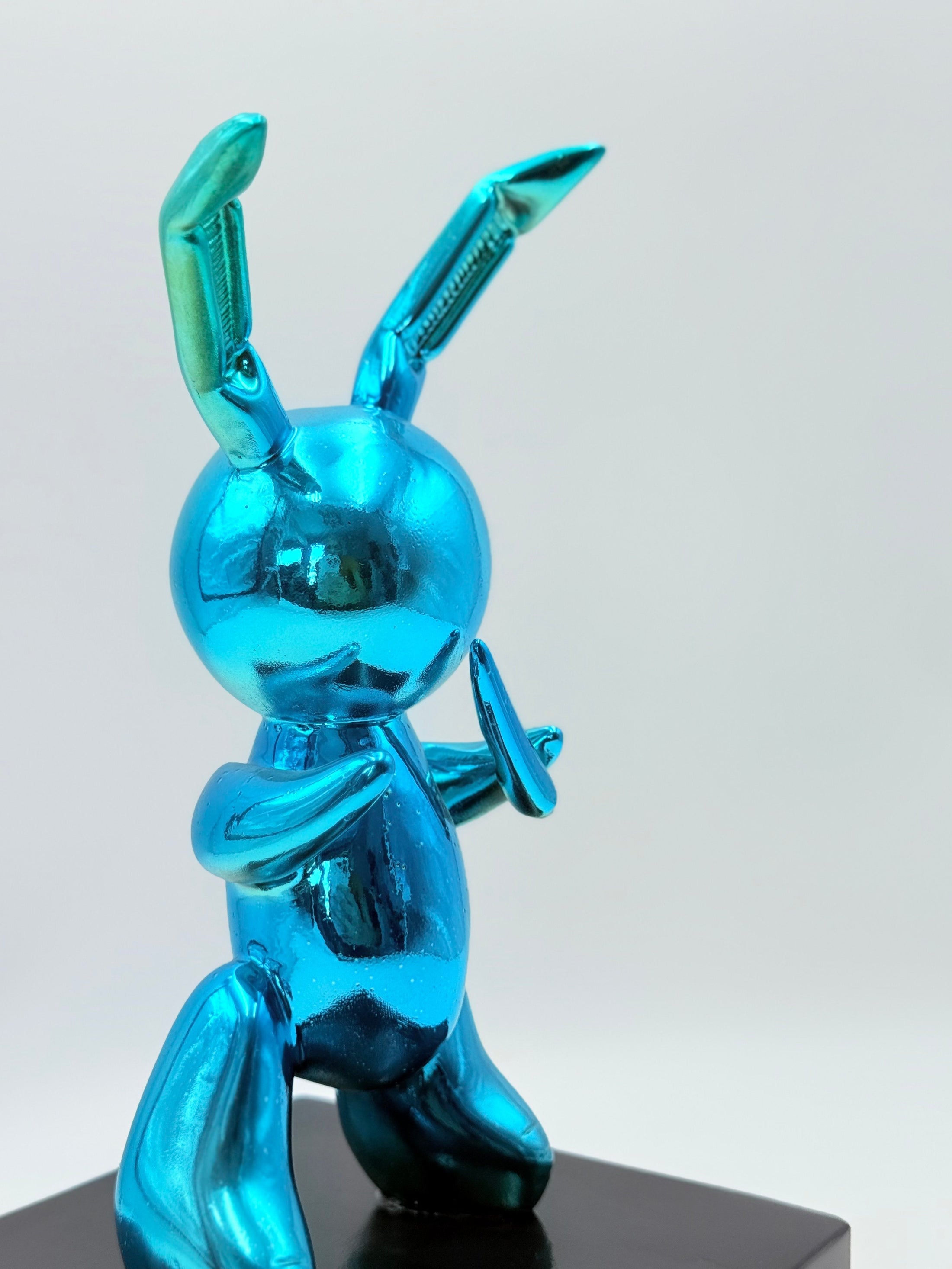 Small Balloon Rabbit Sculpture - Blue Chrome Edition - blue chrome small balloon rabbit sculpture, luxury sculpture, product…