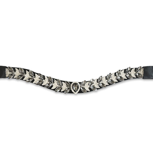 Midnight Black Ultra Bling Horse Browband by Southlake Paws featuring a sparkling crystal design on a black leather band.