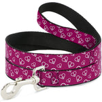 Dog Leash - Mini Peace Hearts Fuchsia/White