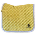 Load image into Gallery viewer, Southlake Paws Mimosa Saddle Pad in yellow with quilted design and white trim, featuring an embroidered logo.

