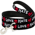 Dog Leash - Love/Hate Black/White/Fuchsia
