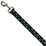 Dog Leash - Pixilated Hibiscus Flowers Black/Multi Color