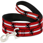 Dog Leash - Rampant Lion Repeat/Stripes Red/White/Black