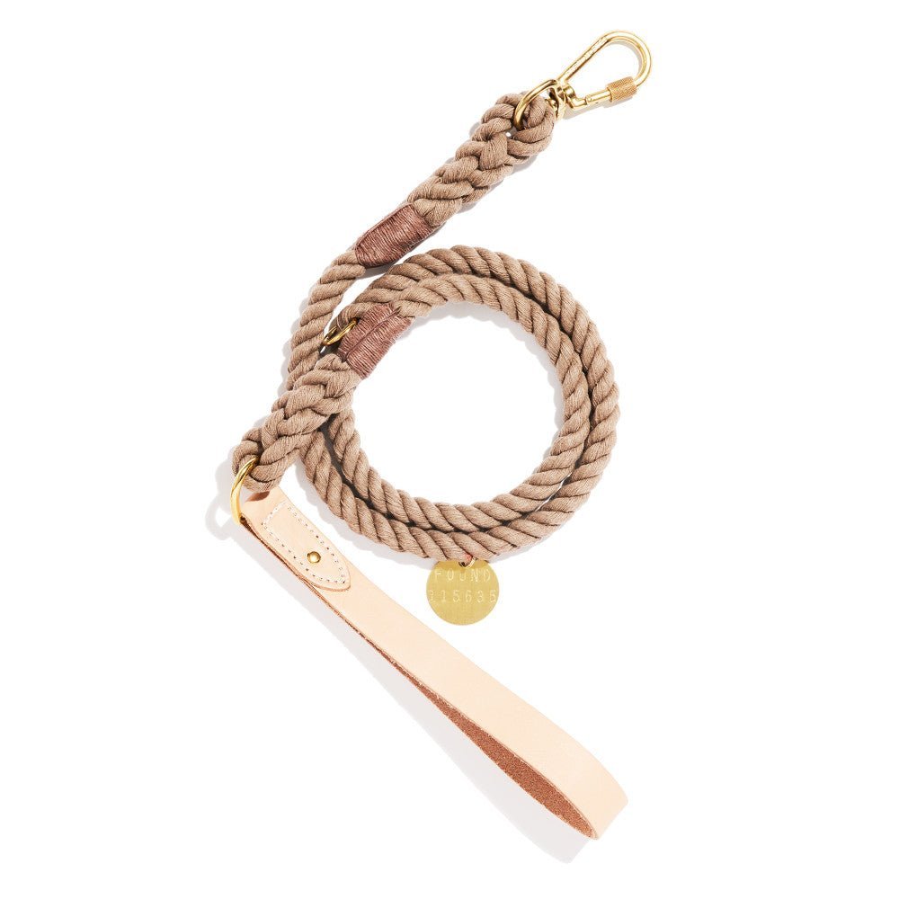 Standard 5ft Leads Premium Natural Rope Leash, Standard Leather Handle