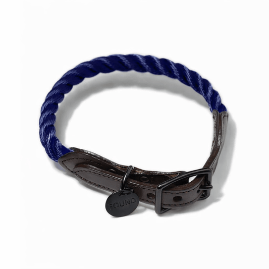 Navy Rope Cat & Dog Collar – Matte Black Hardware
